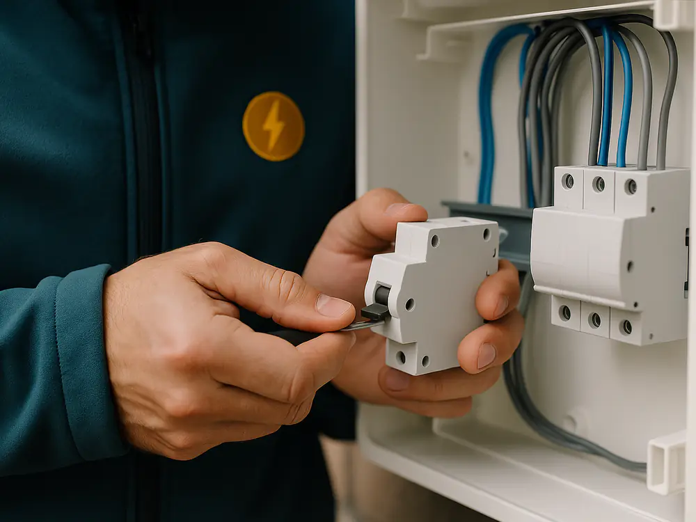 Nieuwe groepenkast met aardlekautomaten wordt aangesloten door een elektricien