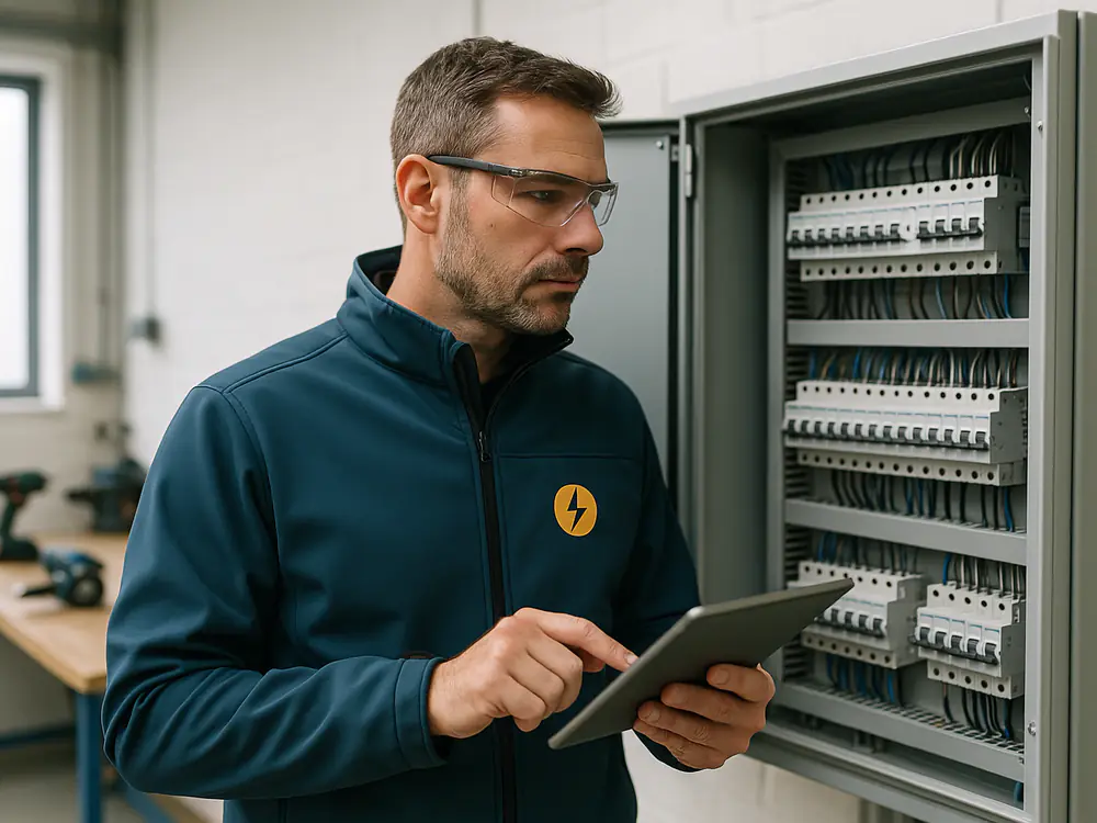 Inspecteur van De Elektricien van Zoetermeer controleert een verdeelkast in een bedrijfspand volgens NEN 3140